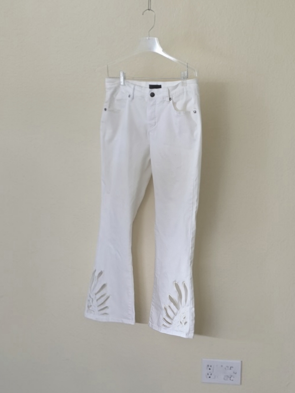 White Flare Jeans with Laser-Cut Detail - Women